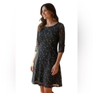 SL Fashions Metallic Lace Cocktail Dress Black Silver • Size 6 NWT
